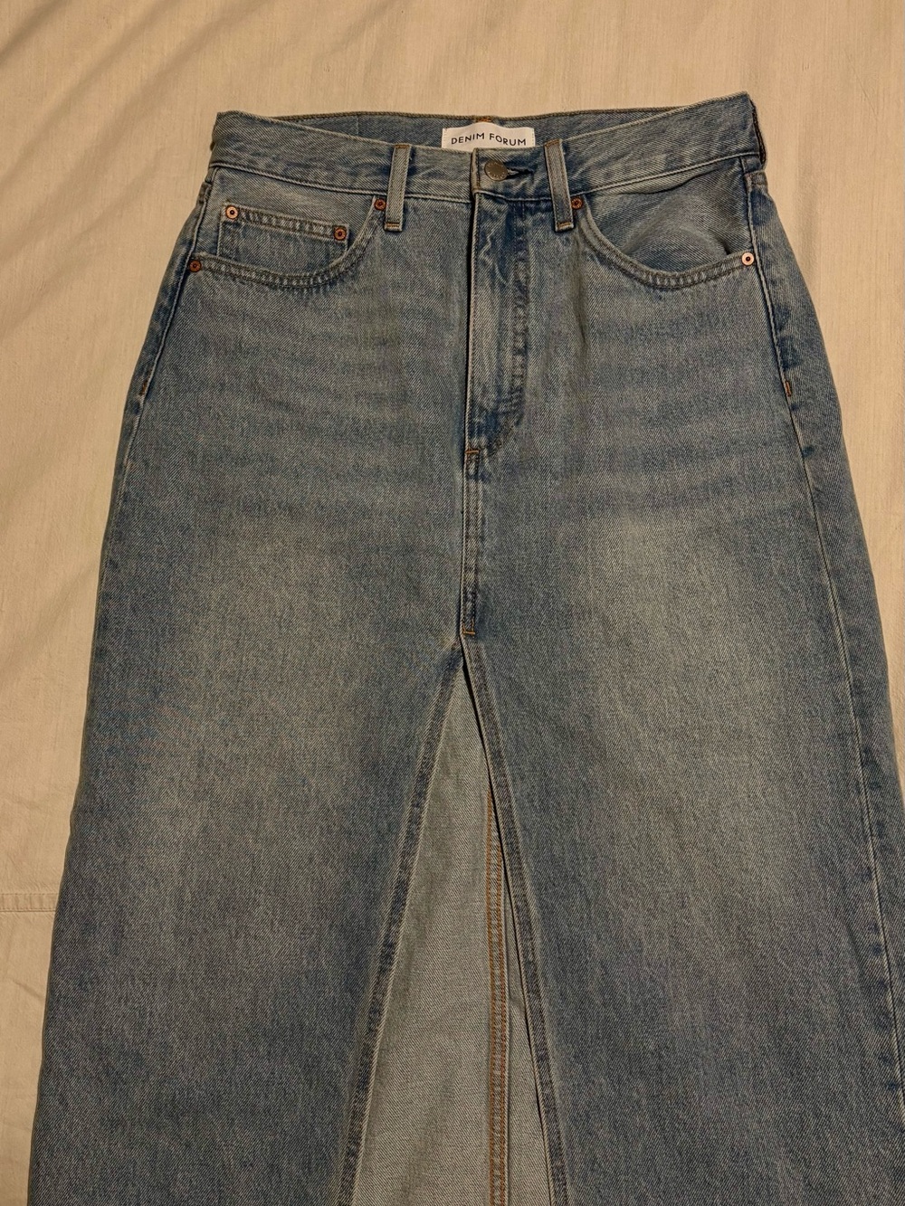 Denim Forum Light Blue High-Rise Denim Skirt-Jeans with Front Slit